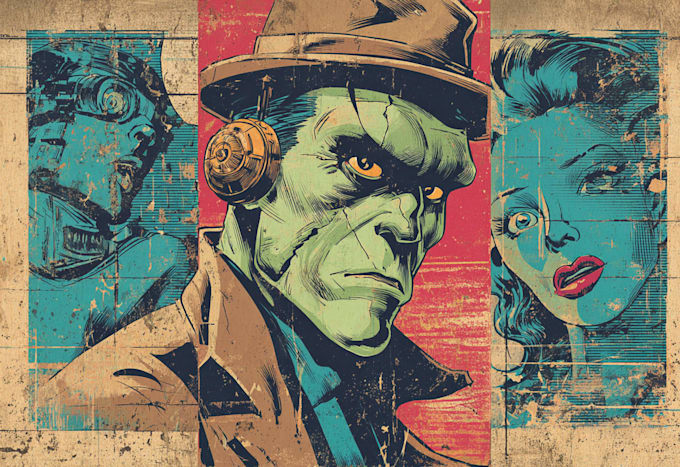 make illustration in distressed retro and comic style