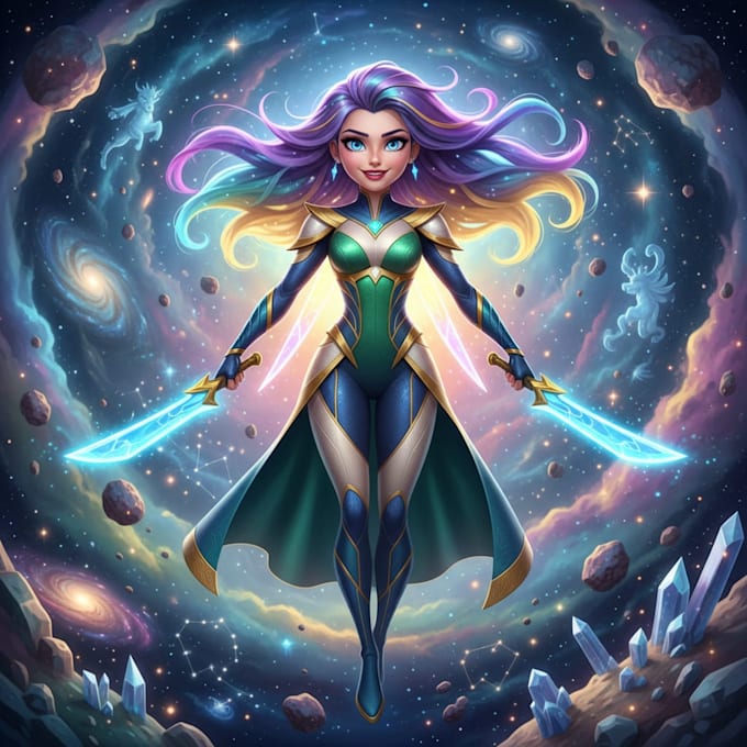 design superhero with glowing powers and effects