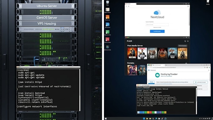 setup and configure vps, linux servers, nextcloud,  plex, ubuntu centos hosting
