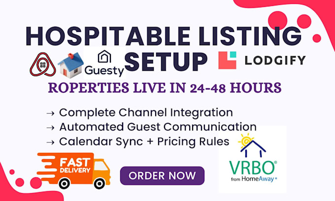 list, setup airbnb, guesty lodgify, hospitable, ownerrez, hostaway, cohost, vrbo