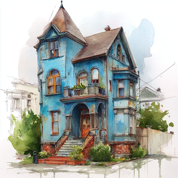 hand paint a watercolor house portrait