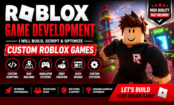 develop custom roblox games, scripting, maps, simulator, obby and fivem cars