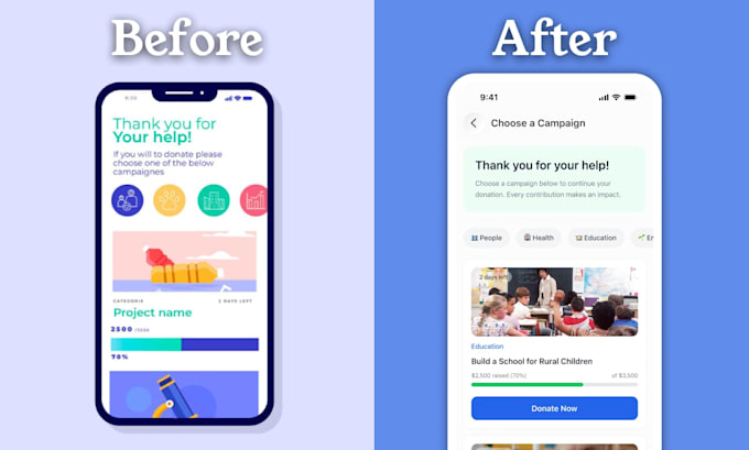 redesign mobile app UI into a clean, modern, and user friendly design