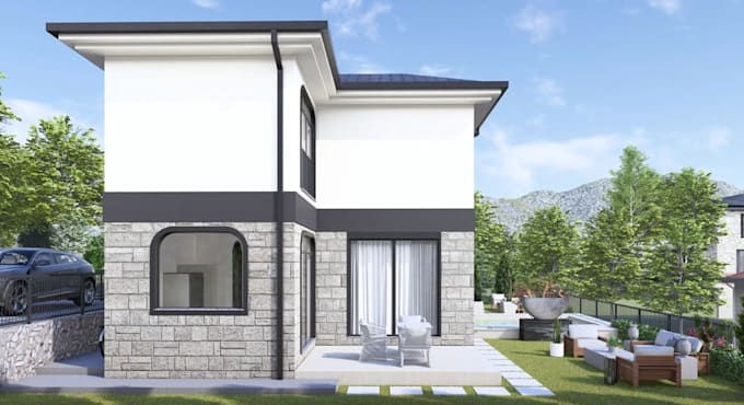 redesign duplex exterior, villa interior, balcony, front elevation, layout plan