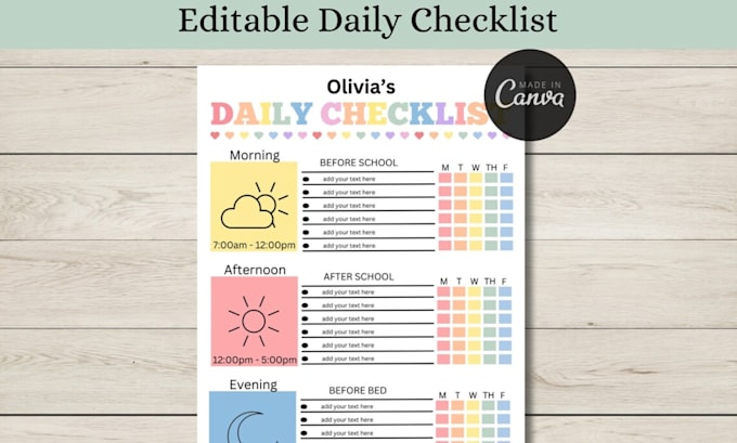 canva morning routine evening routine daily schedule reset planner worksheets
