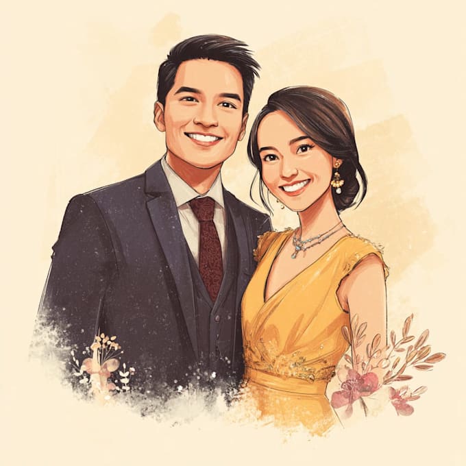 draw couple portrait for wedding illustration