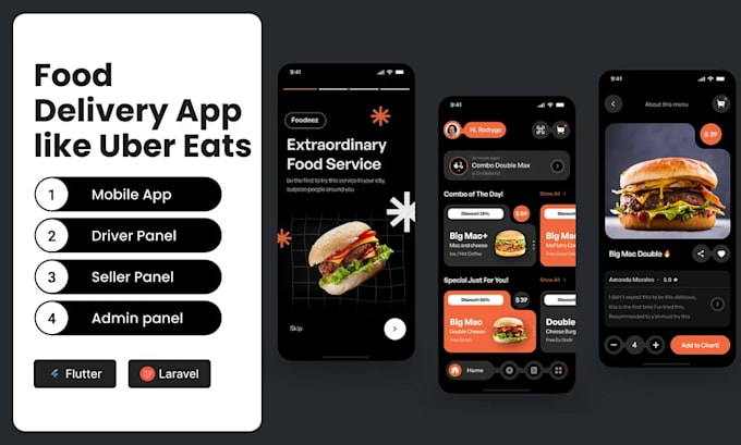 build custom food delivery app, restaurant app in flutter and python