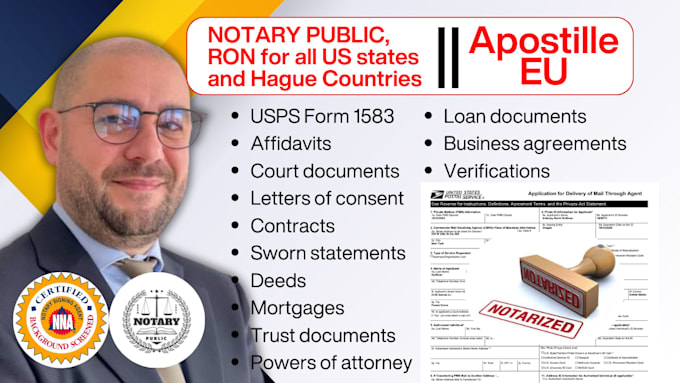 Be your ron, notary public, sign usps form 1583, affidavit, lease ...