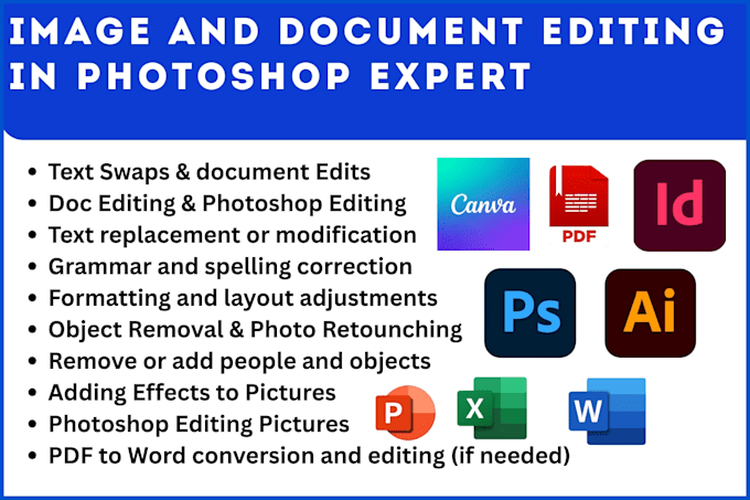 do high quality text replace, image editing and text edits documents photoshop
