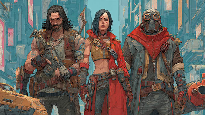 draw cyberpunk and fantasy character splash art