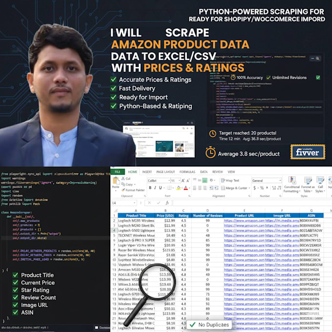 scrape amazon product data to excel or CSV with prices and ratings