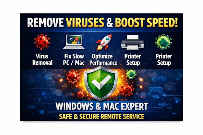 speed up your PC or mac remove viruses optimize systems and set up printers