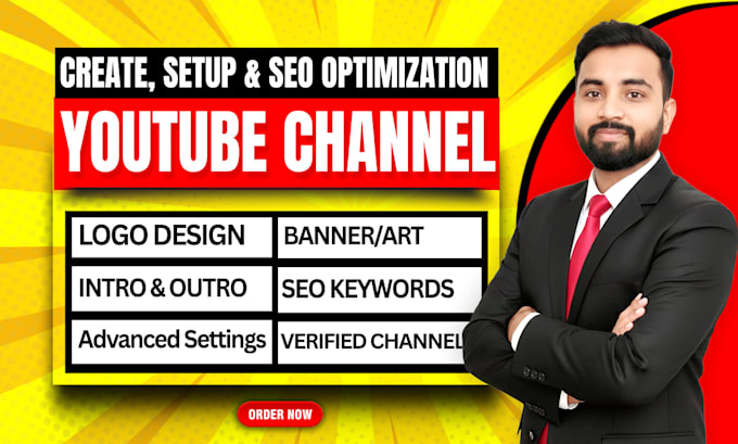create and setup youtube channel with logo, banner, intro, outro and SEO