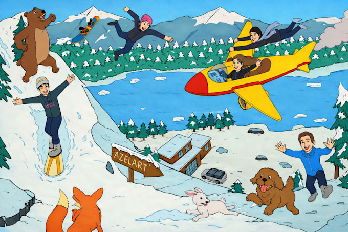 create an epic family or group cartoon illustration