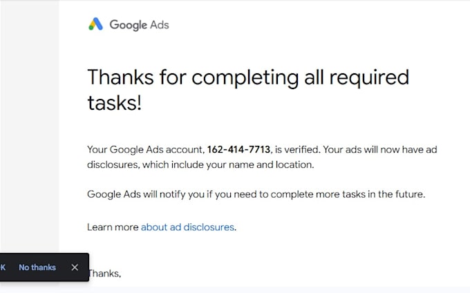 do google ads account bov within 24 hour