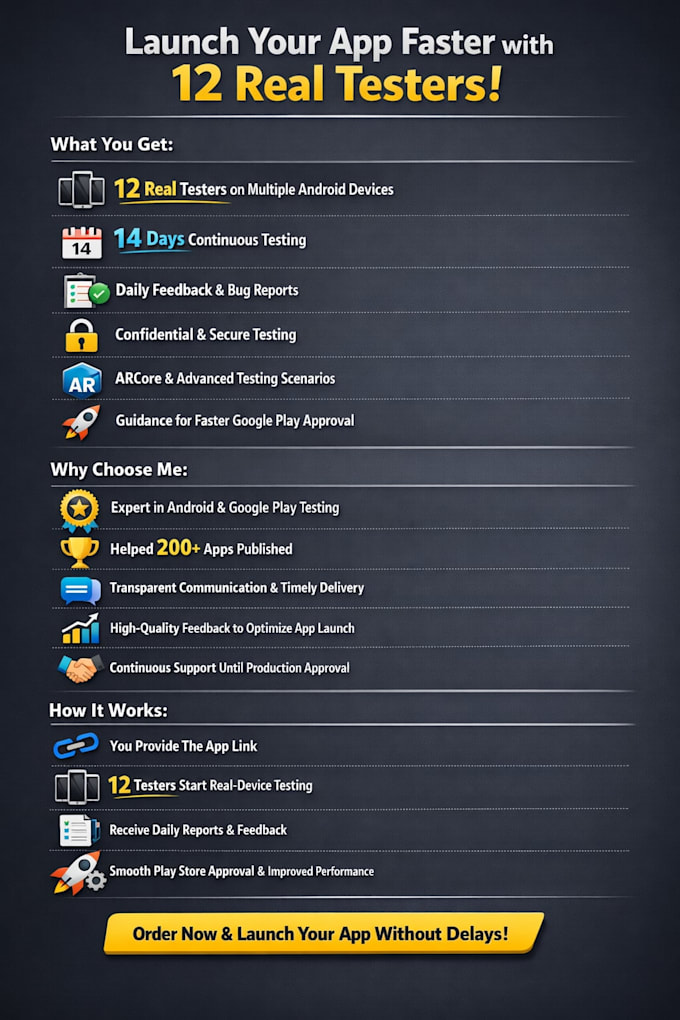 provide 12 testers for google play closed testing for 14 days 12 app tester