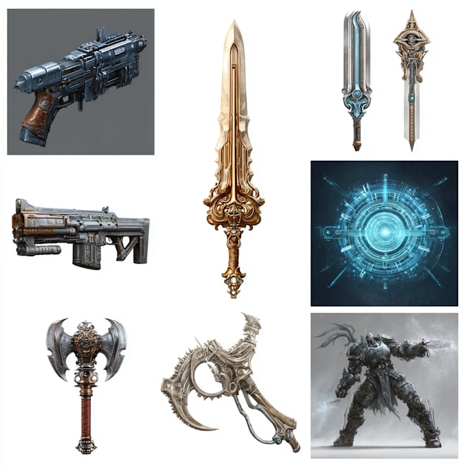 design a 2d sci fi hard surface weapon or prop model