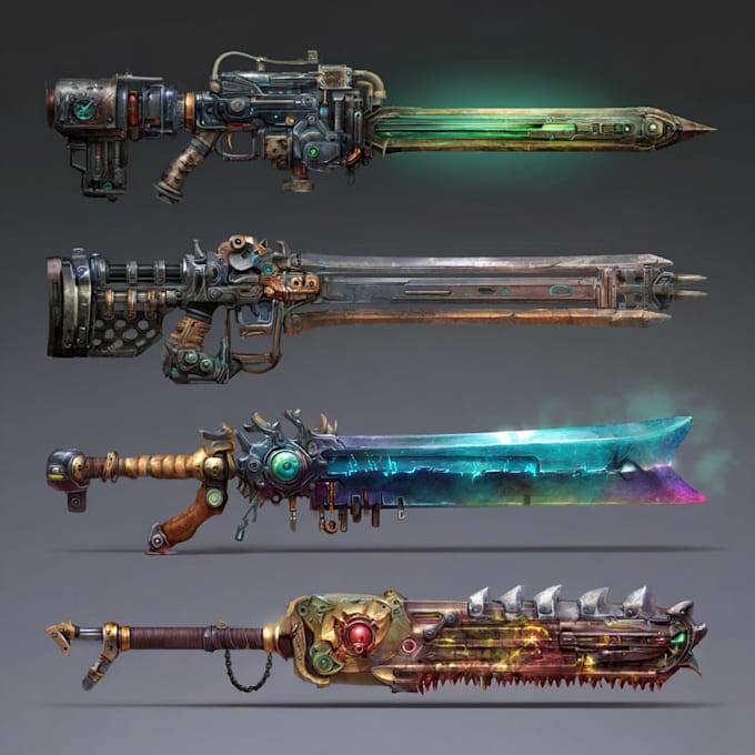 high quality weapon concept art for gaming and more