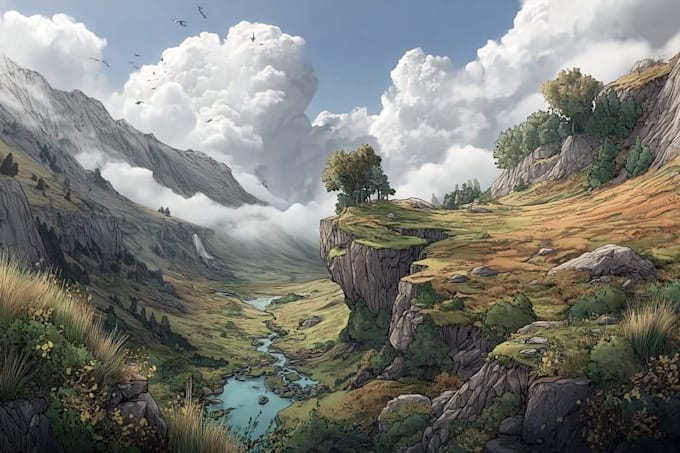 create detailed fantasy landscape artwork