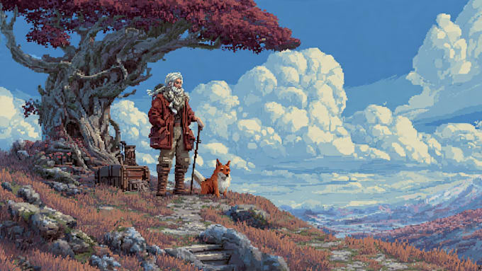 draw pixel art scene and background for your game