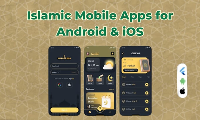 develop islamic mobile app in flutter for android and ios