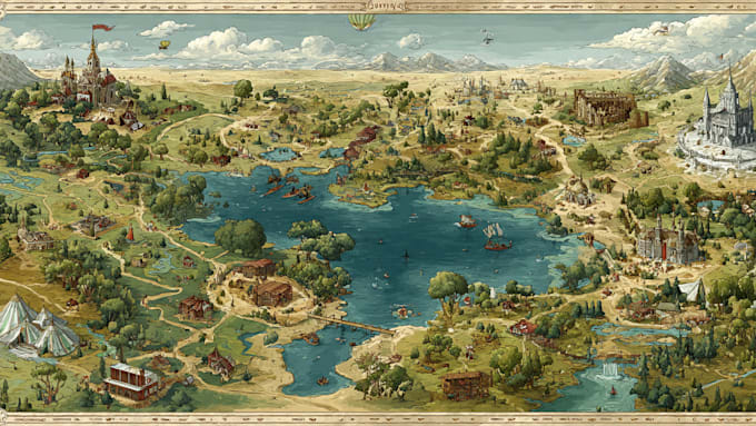 map illustration, vector map, fantasy map, event map, travel guide, game map