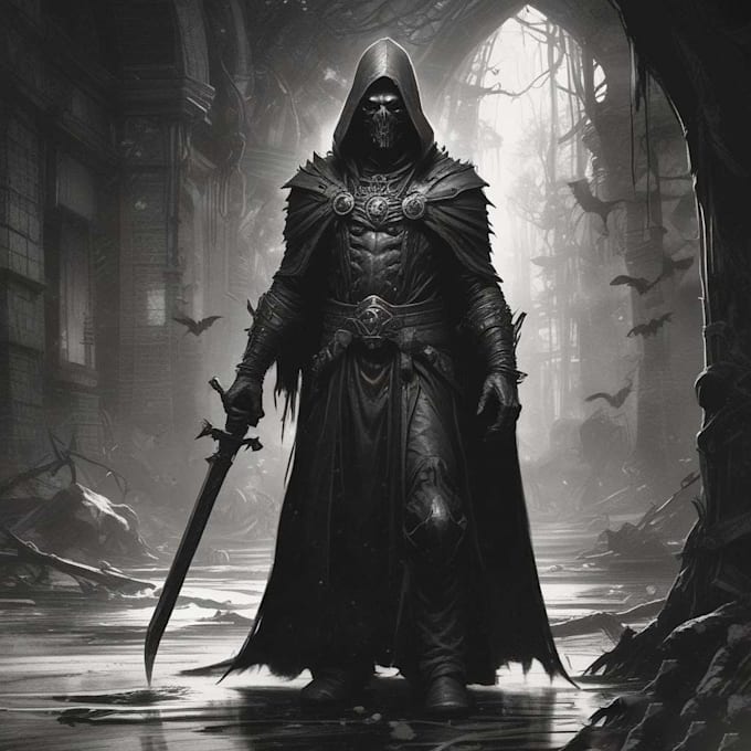 illustrate detailed horror and dark art