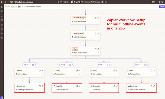 setup google ads offline conversion tracking with zapier, CRM and sheets