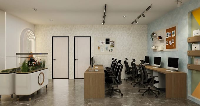 renovate modern office interior, workspace furniture layout,2d plan,3d rendering