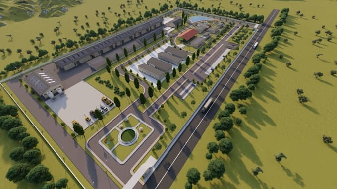 do master site plan for industrial factory, structural drawing, landscape design