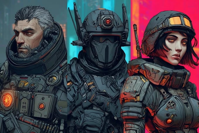 create a sci fi character illustrations and futuristic