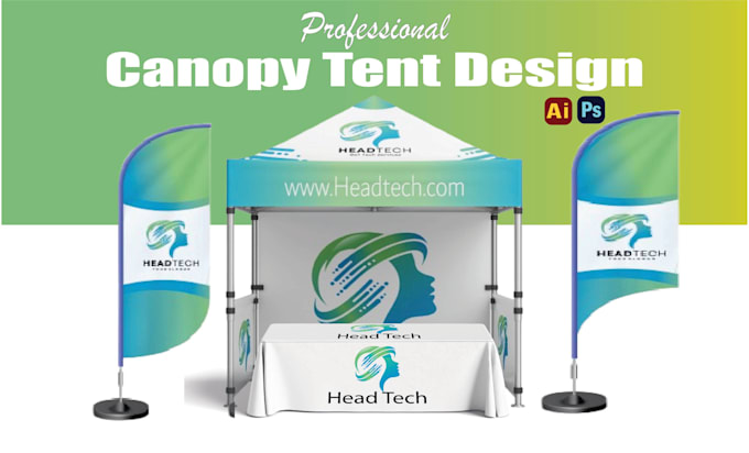 design modern canopy tent, table cover and feather flag