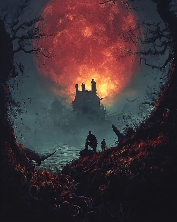 design a terrifying horror book cover illustration
