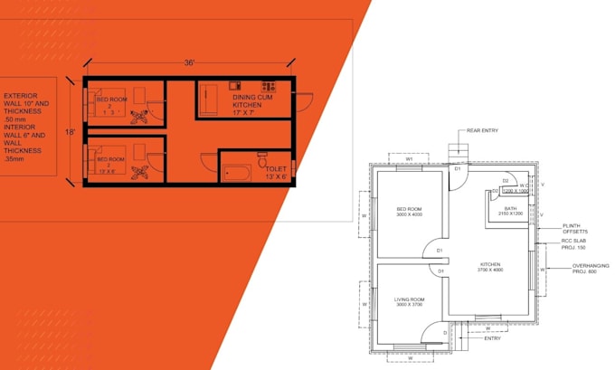 draw a simple residential 2d floorplan in autocad