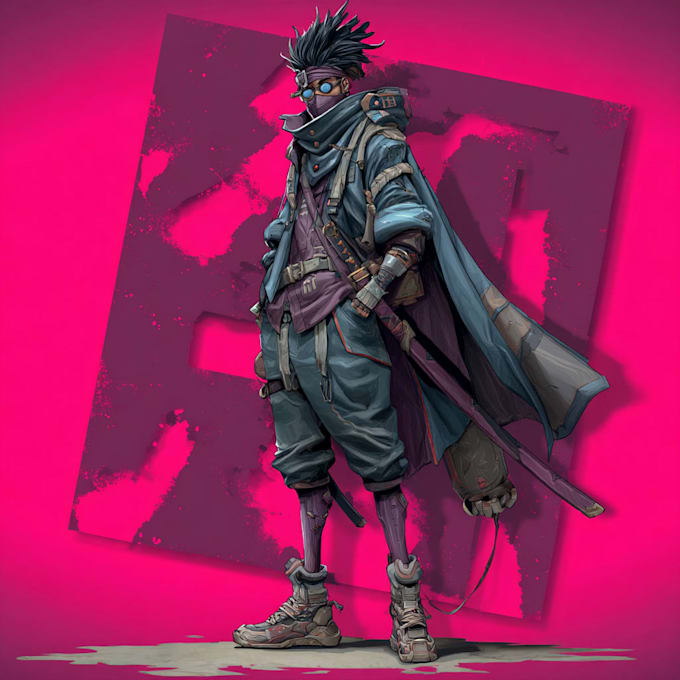 make cyberpunk and fantasy character splash art