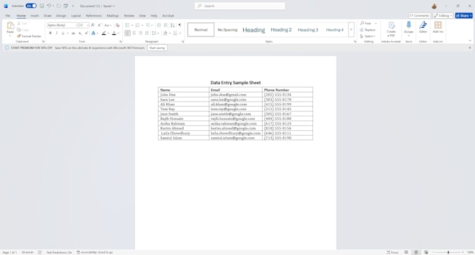 Do professional data entry in word and excel by Spmahin334 | Fiverr