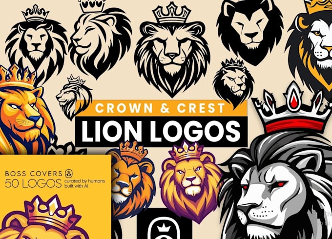 make retro tiger lion crown logo