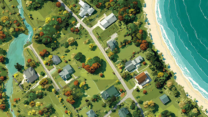 create detailed site plan or flat map illustration