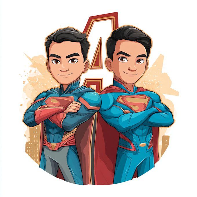 create superhero character logo and friendship portrait