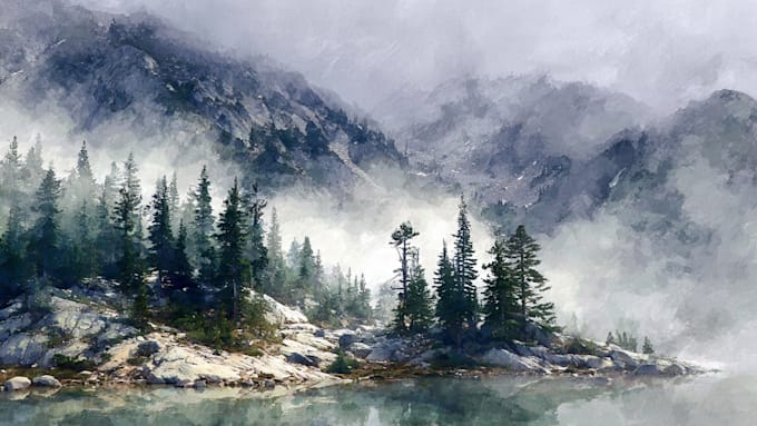 draw watercolor landscape illustration in colored