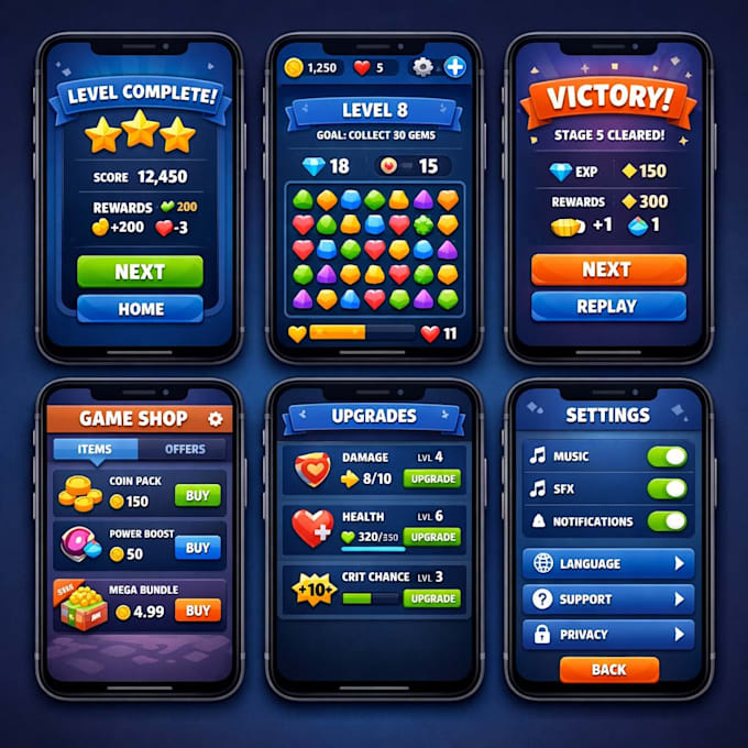design professional game UI UX for mobile and pc games