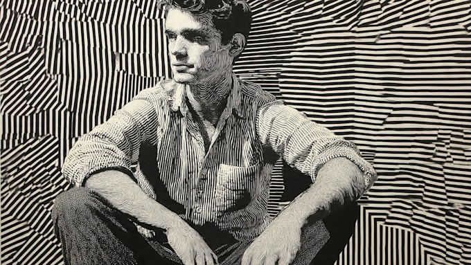 create a portrait print linocut style digital art