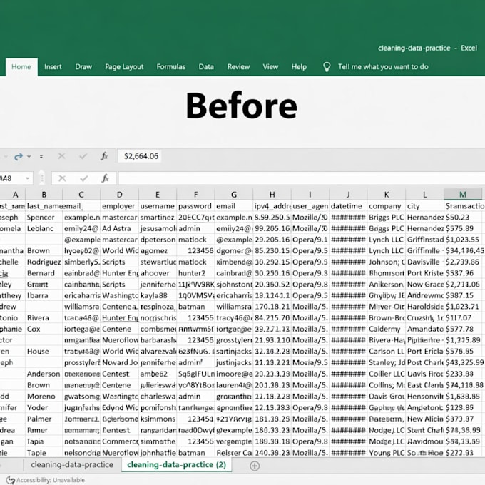 clean, analyse, format and data entry in excel