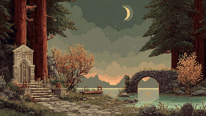 draw pixel art scene and background for your game