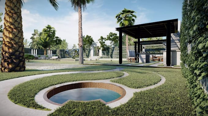 render 3d landscape design, site plan, backyard pool deck,outdoor and adu design