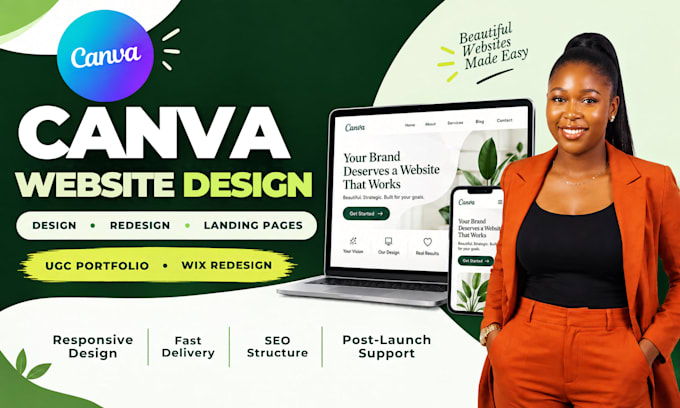 design canva website landing page ugc portfolio and wix website redesign