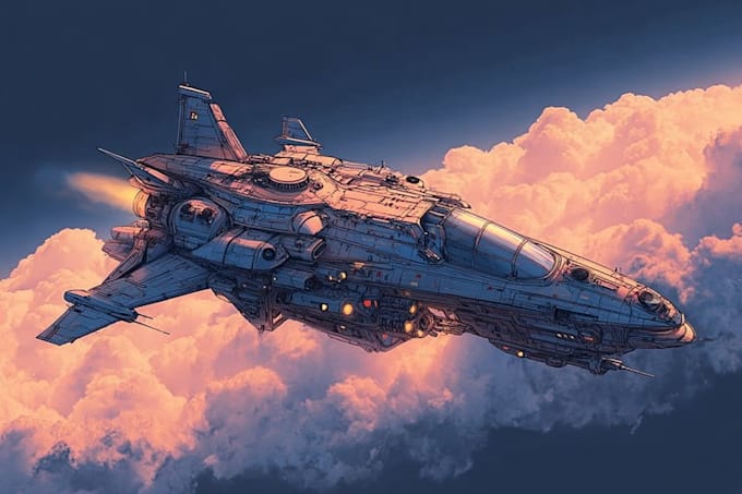 create sci fi spaceship art and futuristic illustrations