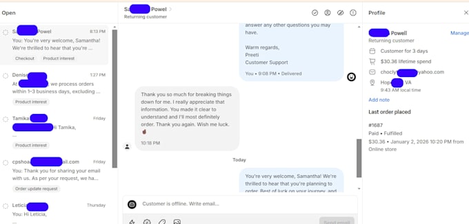 manage shopify customer support, emails and order tracking