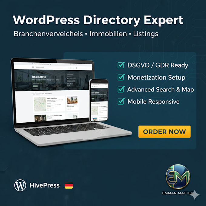 design develop wordpress directory listing classified immobilien business site