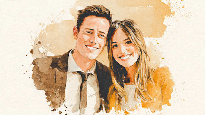 draw a watercolor couple portrait